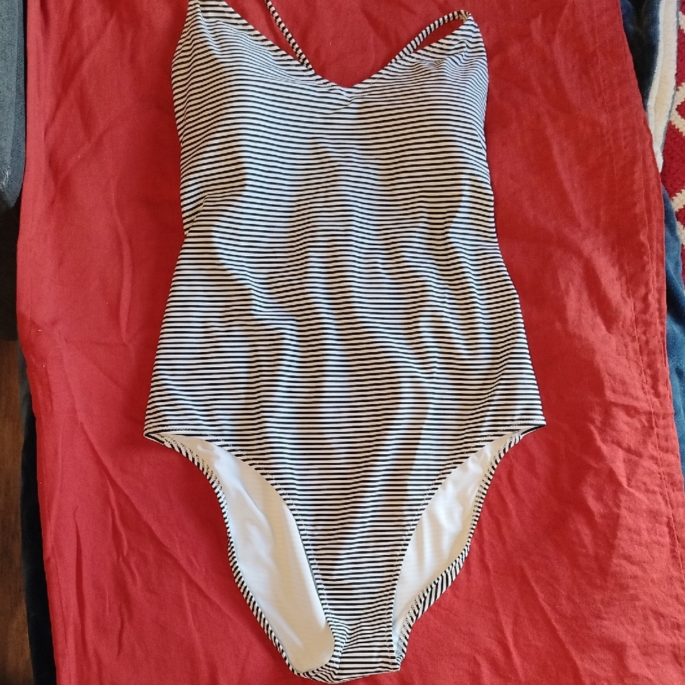 Aerie Black and White Striped Swimsuit